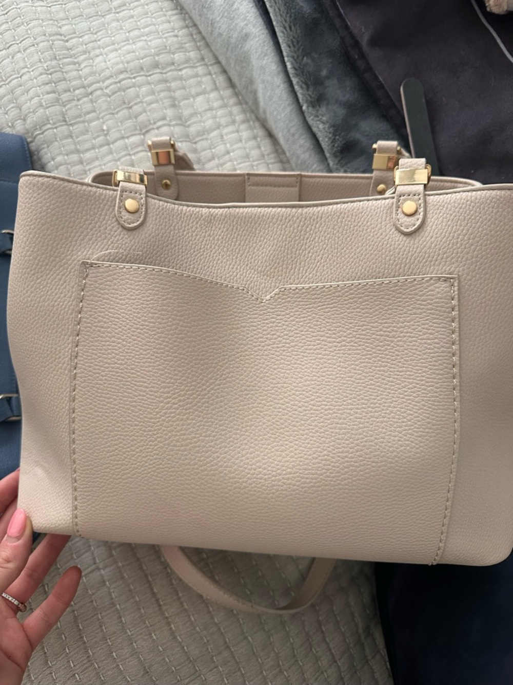 Antik Kraft Cream Pebbled Leather Tote with Gold Hardware